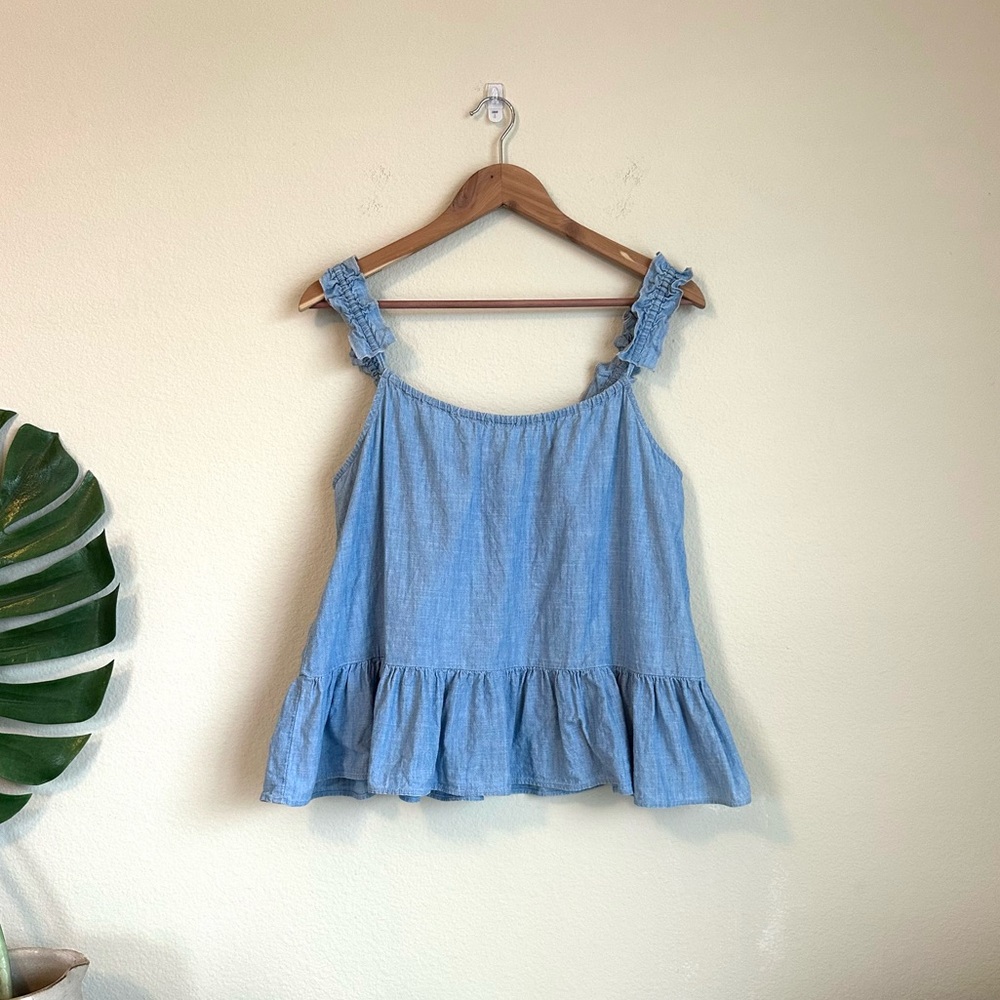 Madewell Denim Chambray Ruffle Tank Top
